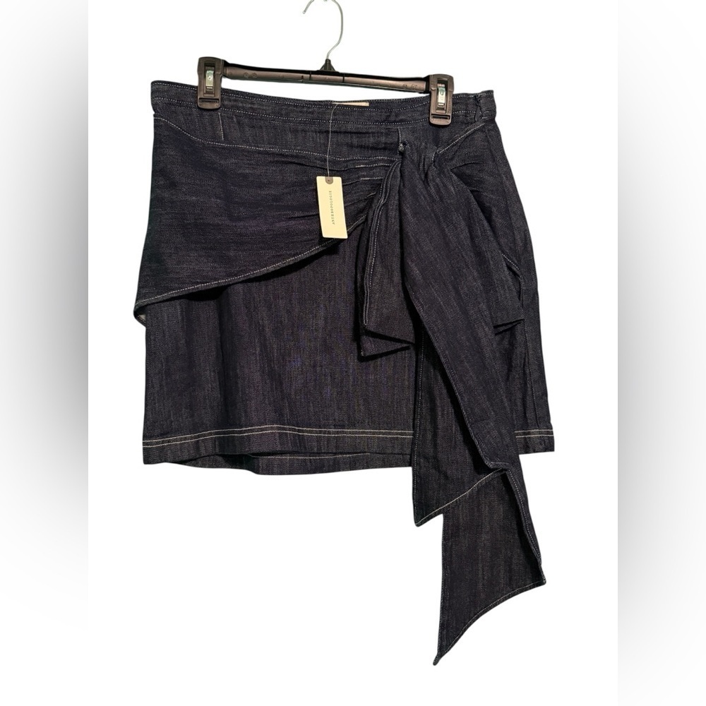 Anthropologie Pilcro Bow Denim Mini Skirt Size 12 - Picture 4 of 8